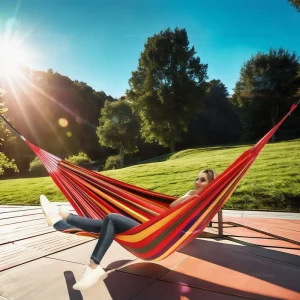 1 - 2 person Tree-Hanging or Stand Compatible Striped Hammock - cotton